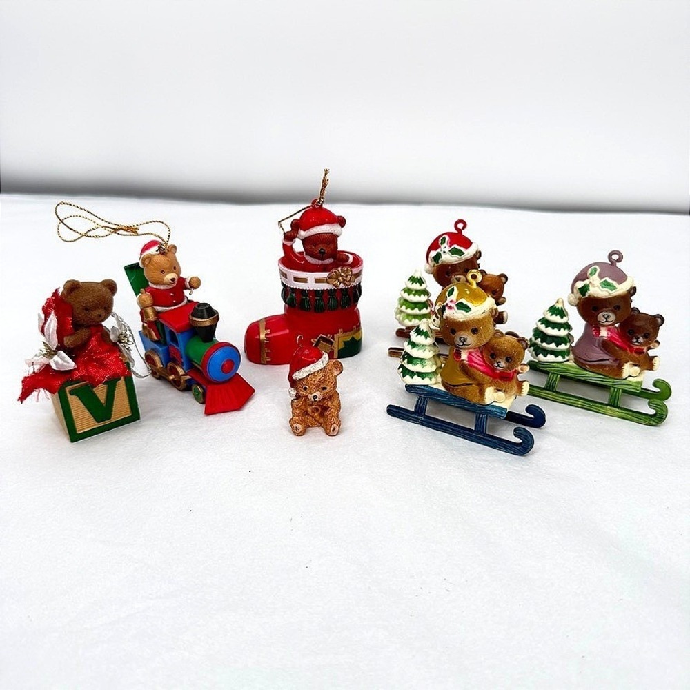 Bear Christmas Ornaments Mixed Lot of 7 Holiday Decor Kids VTG Retro Kitsch